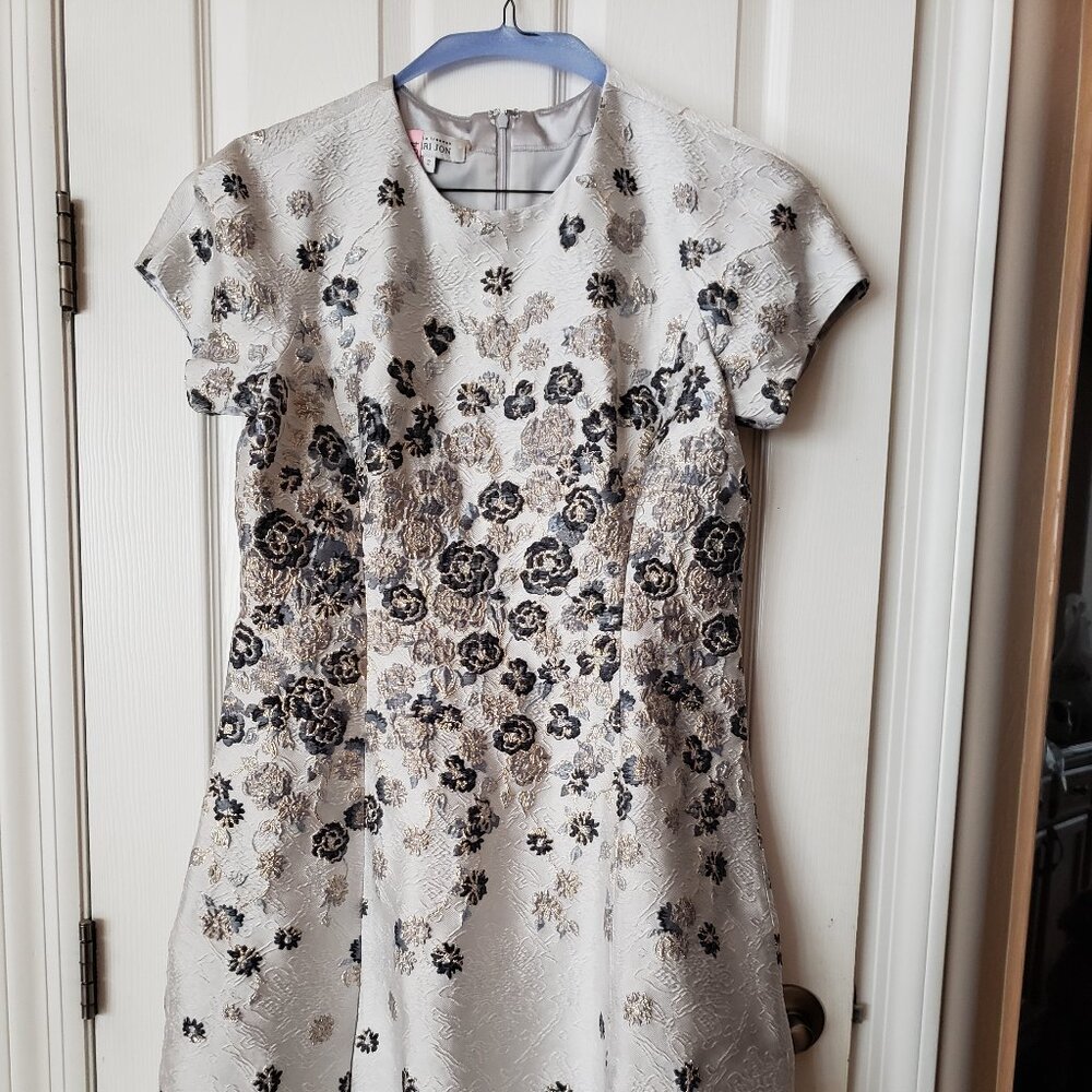 Teri Jon Silver/Gold/Grey Metallic Floral Midi Dress